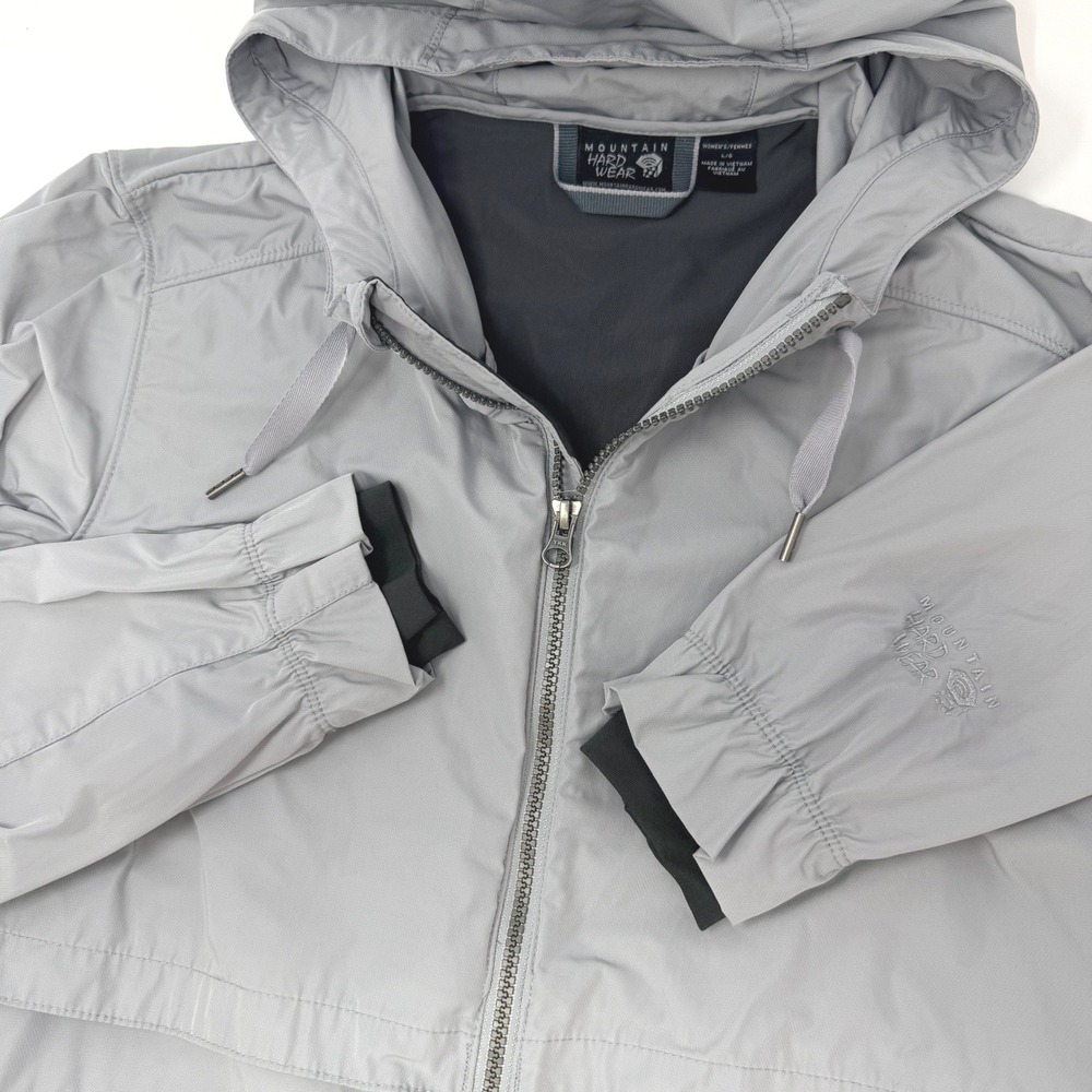 Mountain Hardwear Womens Large Gray Hooded Windbreaker Parka Jacket Longline Zip